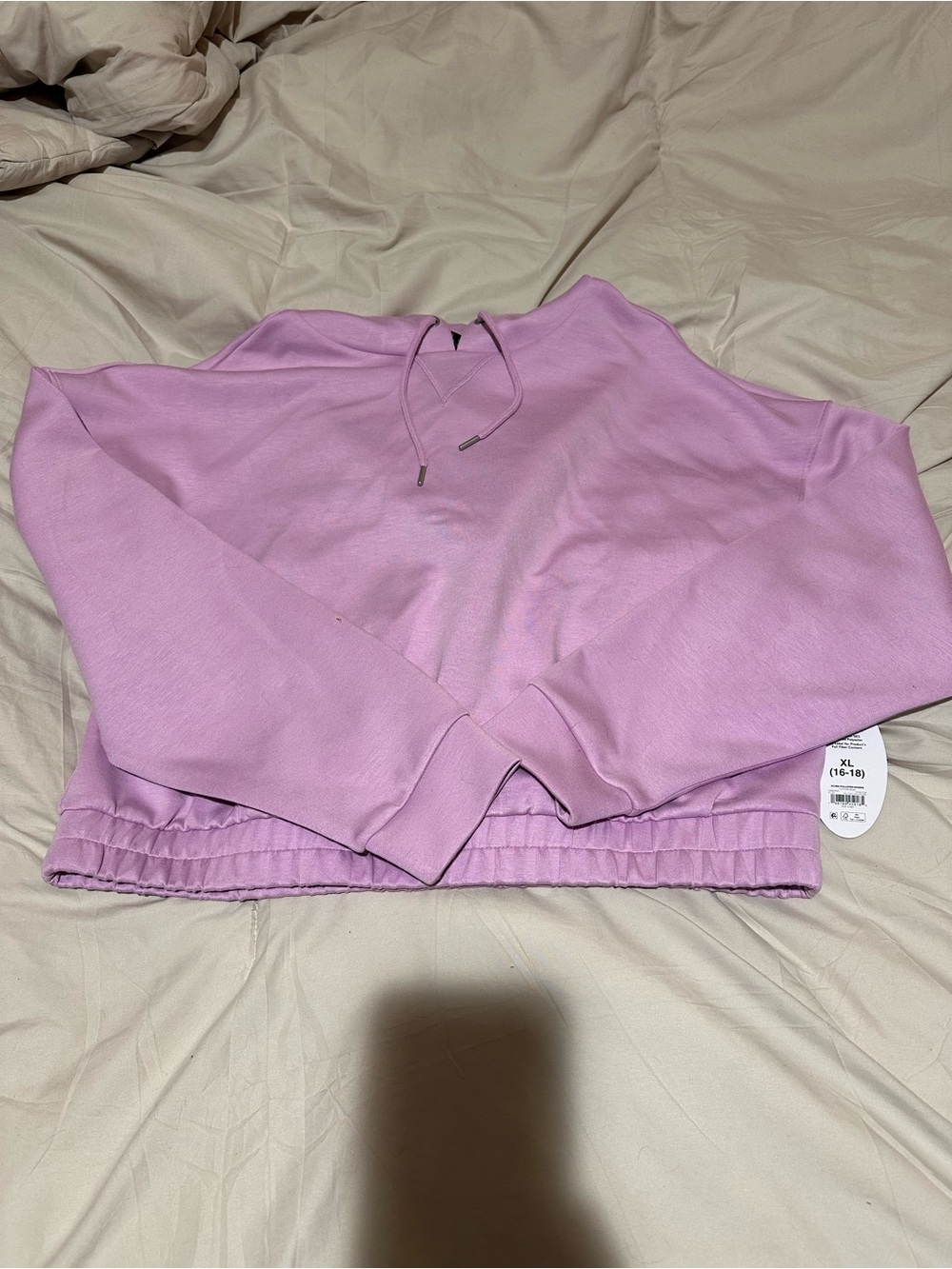 Lilac Cropped Women's Sweatshirt with Drawstring Neck